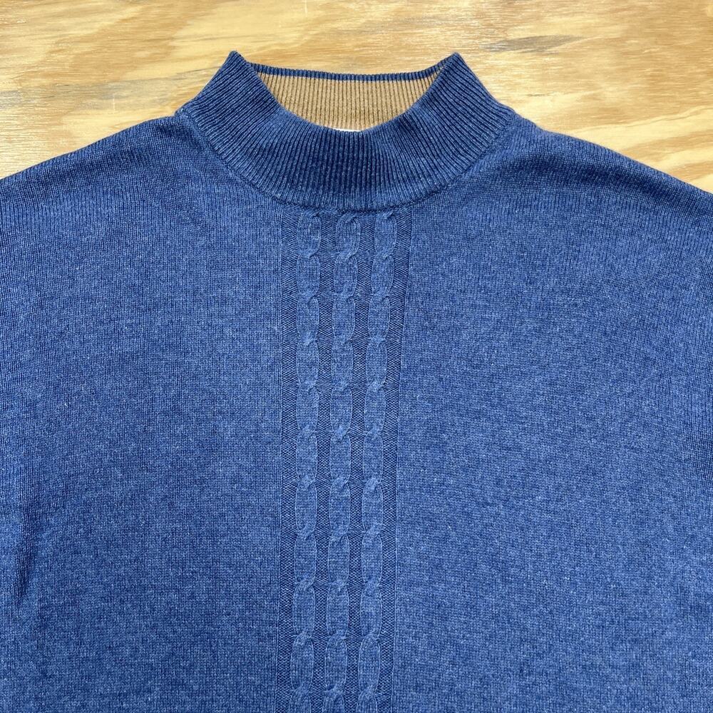 Bachrach Silk Cashmere Mock Neck Sweater Mens Large Blue Soft Preppy Old Money - Picture 6 of 11